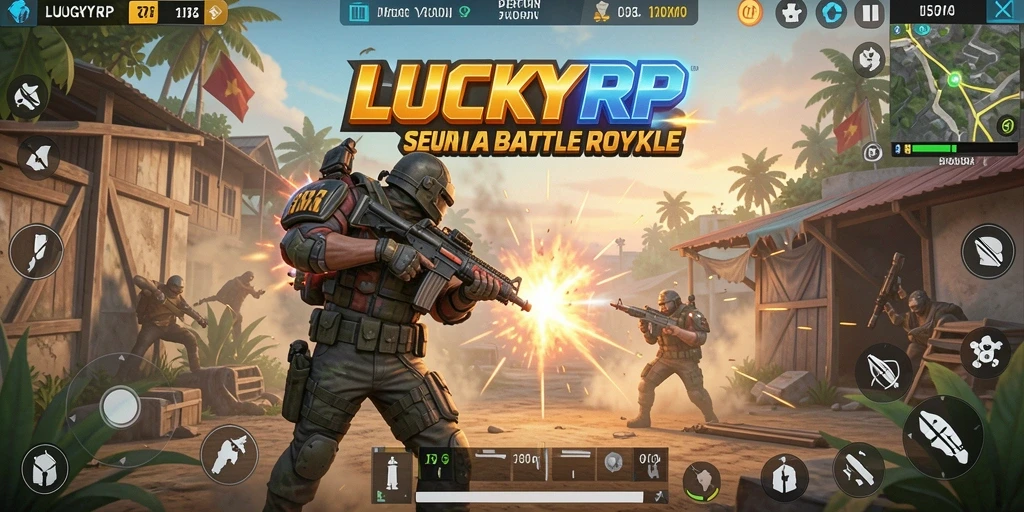 Screenshot gameplay LUCKYRP menampilkan aksi pertempuran yang mendebarkan.
