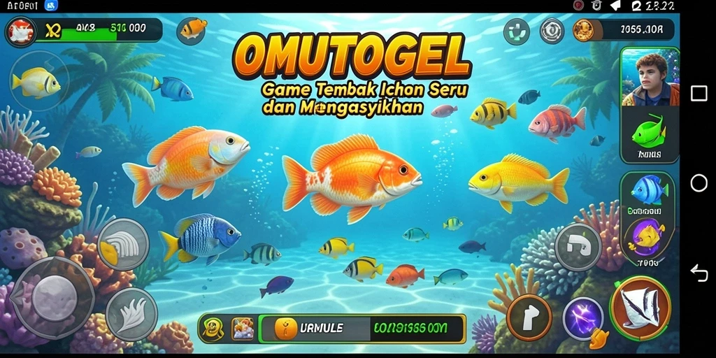 Screenshot gameplay OMUTOGEL menampilkan aksi menembak ikan yang seru.